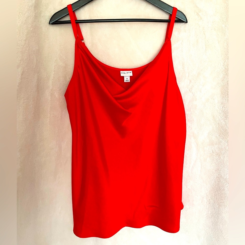 NWOT Ava & Viv Women’s Red Satin Cowl Neck Spaghetti Strap Tank Top